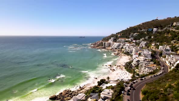 Aerial view of houses along the coastline, Cape Town, South Africa