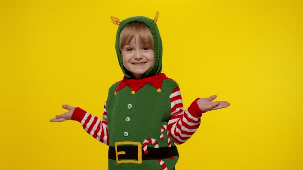 Shocked Kid Girl Christmas Elf Santa Helper Costume