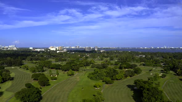 Aerial Rise Over Golf Course Miami Shores Fl Usa