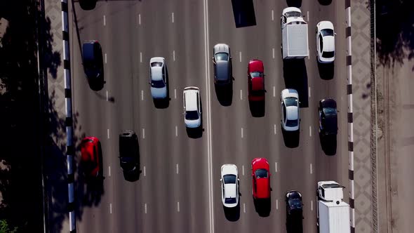 Drone's Eye View - Aerial Top Down View of Urban Traffic Jam