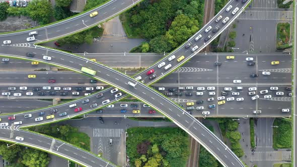 Aerial view of highway and overpass in city