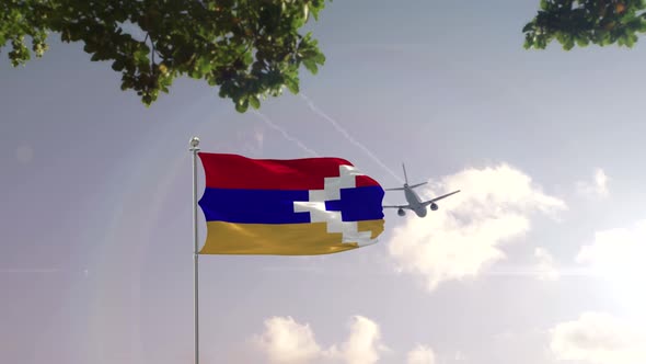 Nagorno Karabakh Republic Flag With Airplane And City 