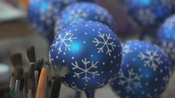 Close up of blue glass globes