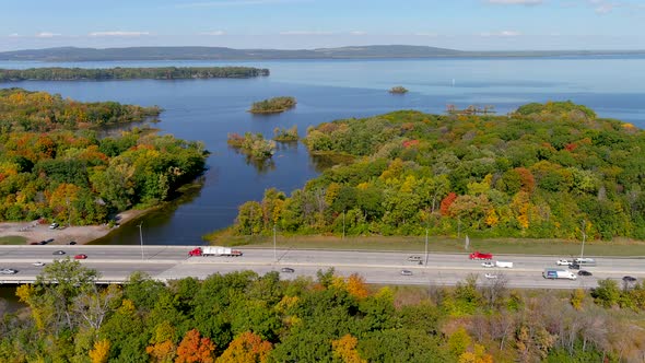 Trans-Canada highway and fall season colors in the outskirts of Montreal.