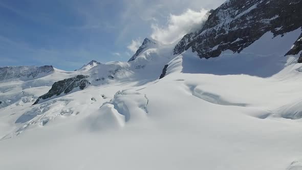 Aerial of Aletsch glacier, Jungfraujoch, Wallis, Switzerland