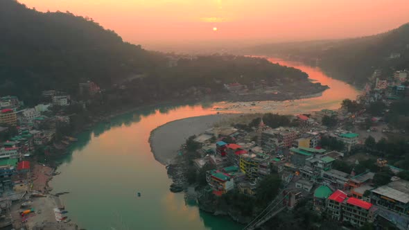 Aerial view of a township in Bihar, India.