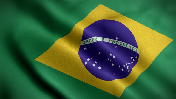 Brazil Flag Closeup Blowing In Wind