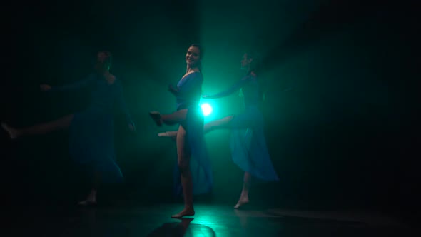 Diligent Ballet Dancers Performing Dancing Elements of Modern Ballet. Slow Motion