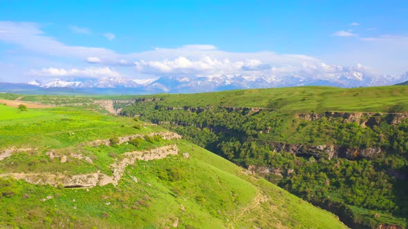 Aerial View on Aksu River Canyon on AksuJabagly Natural Reserve in Alatau Mountains Central Asia