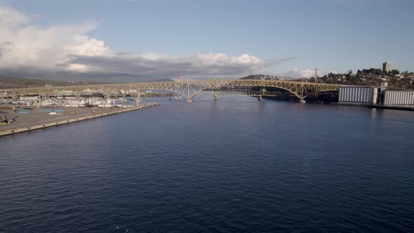 Ironworkers Memorial Bridge or Second Narrows Bridge, Vancouver in British Columbia, Canada. Aerial