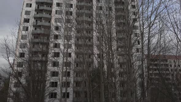 Chernobyl Exclusion Zone. Pripyat. Aerial. Abandoned City Building