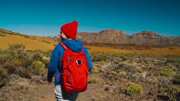 Active Hiker Woman Hiking on Teide National Park