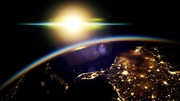 Space, Sun and Planet Earth at Night alt