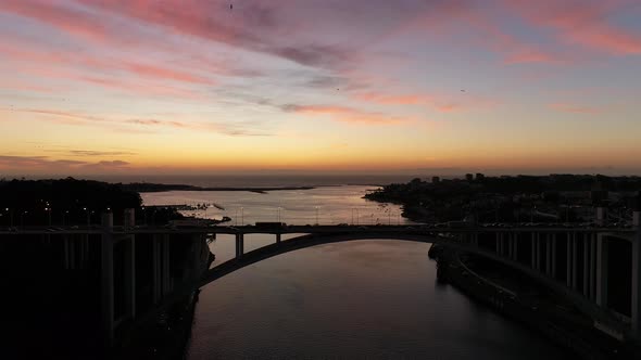 Bridge of Arrábida at Sunset. Porto Portugal 4k