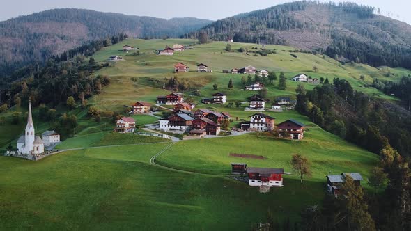 Crane Shot of Austrian Village on the Mountain