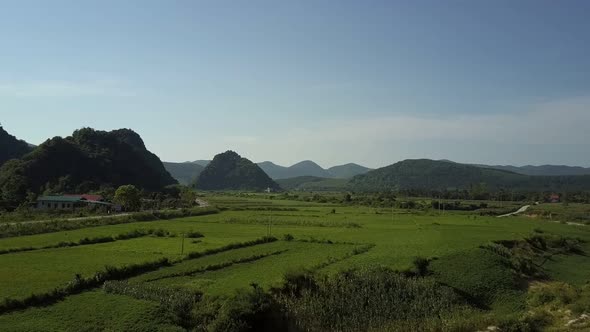 Upper View Valley with River and Fields Against Endless Sky