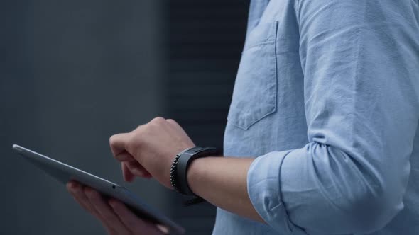 Male Hands Holding Digital Tablet Computer Close Up