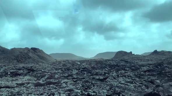 Rocks and debris on the volcanic plains in Timanfaya National Park