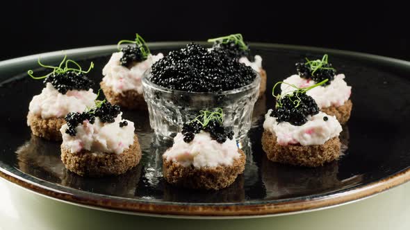 Black Caviar Sandwiches Closeup