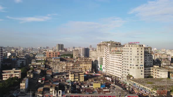 Aerial view shot of Dhaka packed buildings with cameraing up in the air.Dhaka City Drone Shot. Sky S