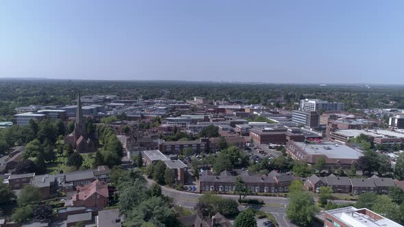 Right to Left aerial shot above park in Solihull, Birmingham, UK