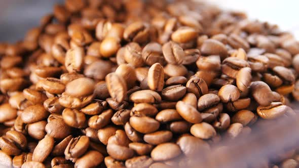 Closeup Slow Motion Camera Shows Coffee Grains