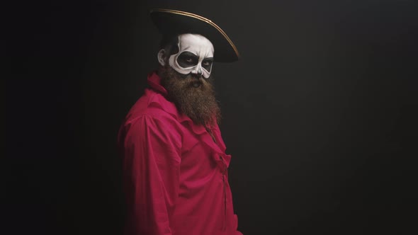 Crazy Man with Make Up Dressed Up Like Pirate