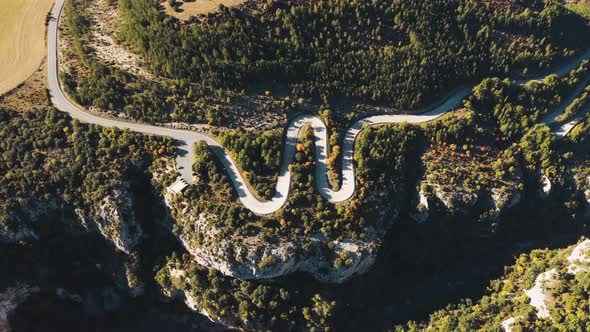 Aerial view of a winding road in Navarra, Spain