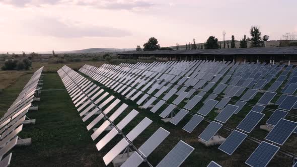 Aerial View of the Solar Farm. The Concept of Clean Energy, Green Energy, Renewable Energy.