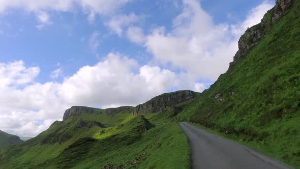 Driving to the top of Quiraing mountain in Scotland