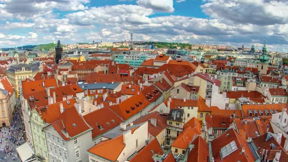 Aerial Panoramic View of Old Town Square Neighborhood Timelapse in Prague From the Top of the Town