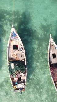 Boat Boats in the Ocean Near the Coast of Zanzibar Tanzania Slow Motion Vertical Video