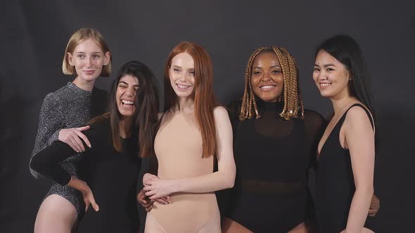 International Group of Young Women Enjoying Their Body Size and Type