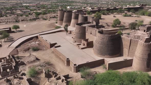 Aerial breathtaking View of Derawar Fort on a Sunny Blue Sky Day