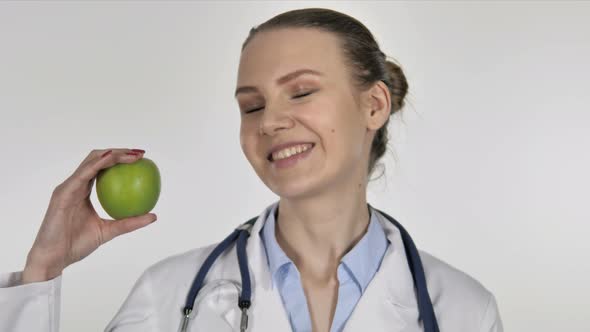 Lady Doctor Showing Green Apple, Health Care