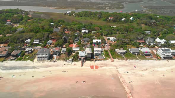 Aerial drone footage of coastal Folly Beach, South Carolina