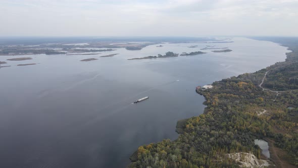 Aerial View of the Dnipro River - the Main River of Ukraine