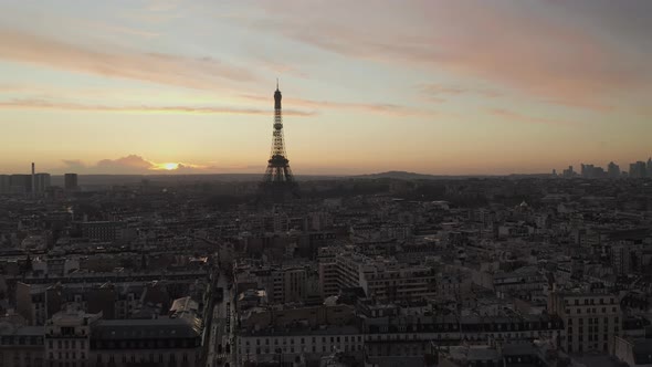 Aerial Footage of Eiffel Tower Protruding High Above Other Development in Urban Borough