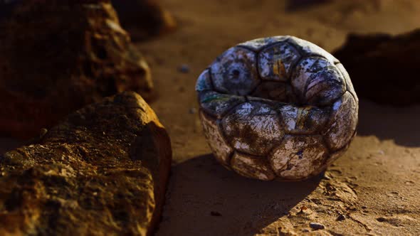 Old Leather Soccer Ball Abandoned on Sand