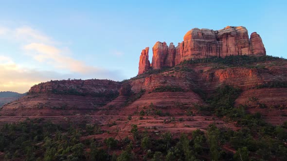 Sunrise at Cathedral Rock Sedona Arizona 4K Aerial Drone Footage