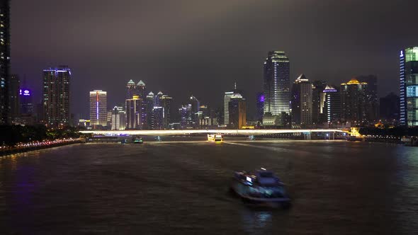 Guangzhou Motorboats Sail on Pearl River in China Timelapse