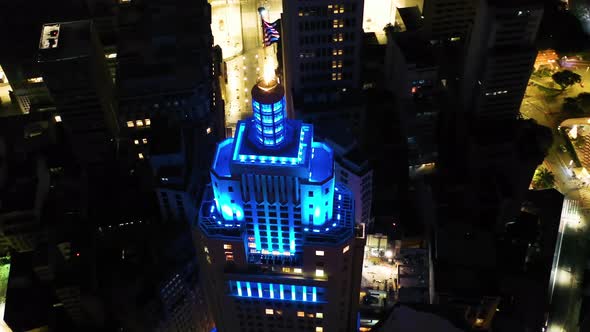 Night scape of historic buildings at downtown Sao Paulo Brazil.