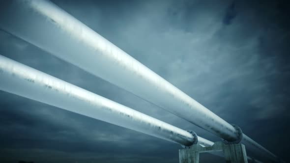 Infinite industrial pipeline at the inspiring sky background. Loopable. HD