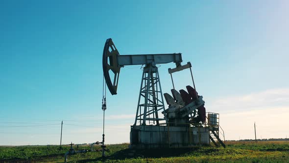 Crude Oil Pumpjack at Oil Field