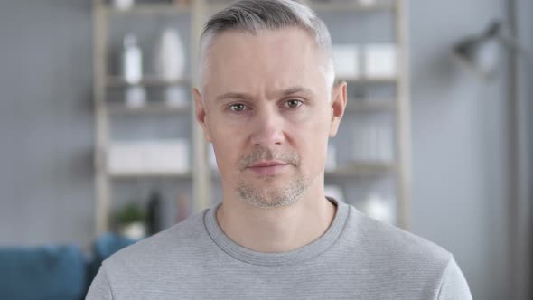 Portrait of Serious Gray Hair Man Looking at Camera