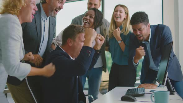 Cheerful group of people is happy