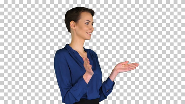 Attractive caucasian business woman clapping, Alpha Channel