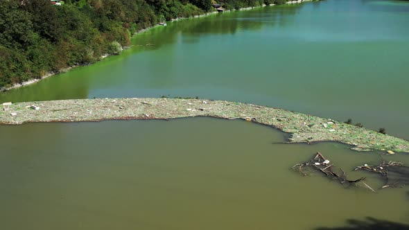 Aerial view of the polluted Ruzin reservoir in Slovakia