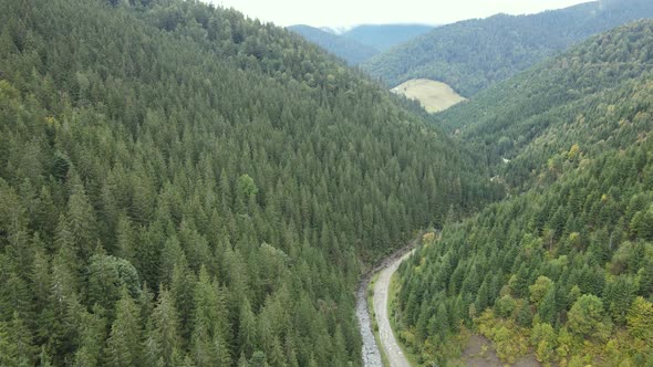 Aerial View of the Carpathian Mountains in Autumn. Ukraine