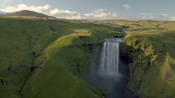 Epic View of Skogafoss Waterfall in Green Iceland Landscape